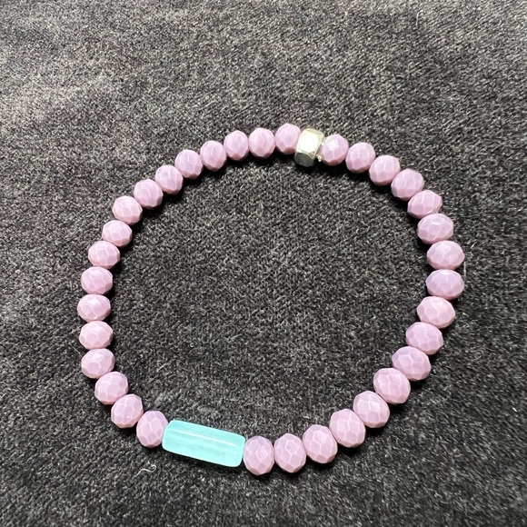 Plum and turquoise stretchy bracelet one-of-a-kind - Picture 2 of 4